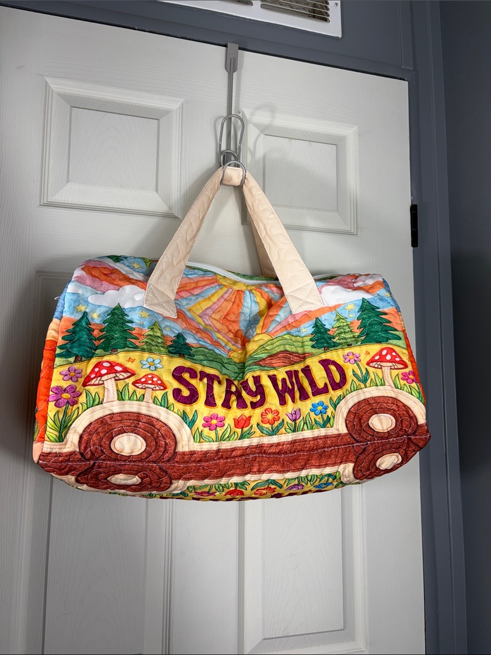 Stay Wild Quilted Floral Weekender Bag - Cream Handles - NWOT